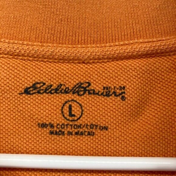 Eddie Bauer Mens Polo Shirt Size Large Orange Stripe Waffle Weave Short Sleeve - Picture 4 of 8